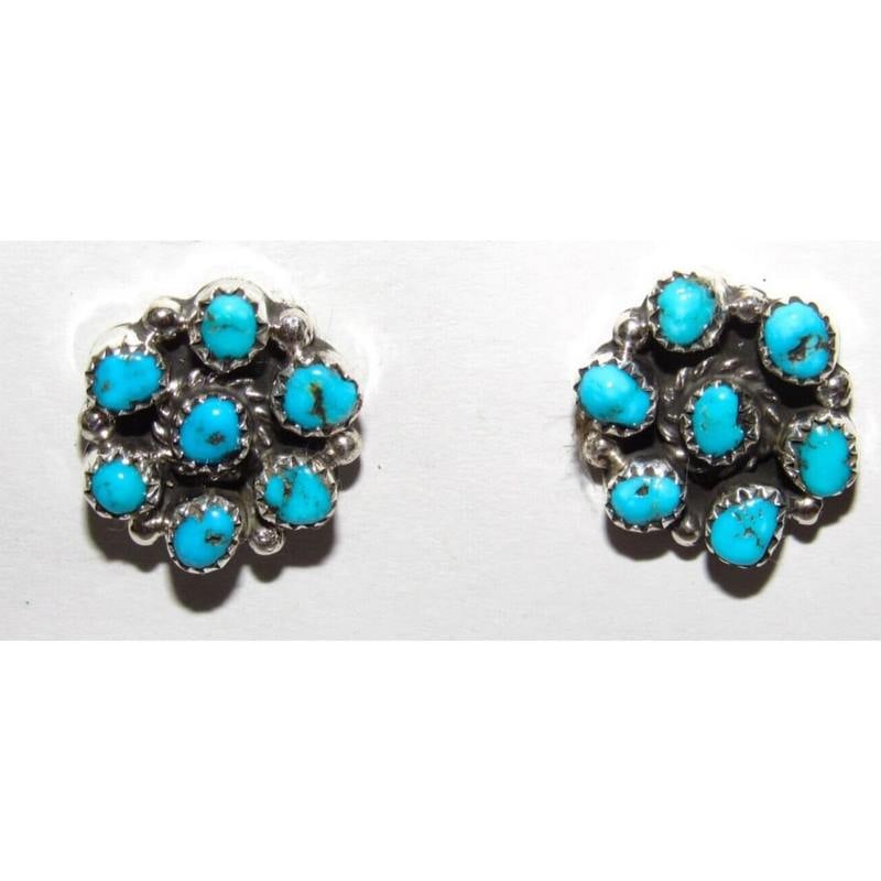 Zuni Kingman Turquoise Cluster Earrings Sterling Silver B Leekity (1 of 3)