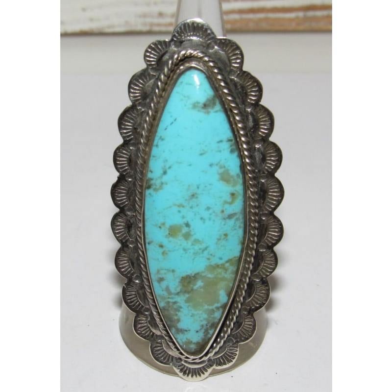 Navajo Royston Turquoise Ring Size 8.5 Sterling Native American Signed (1 of 6)