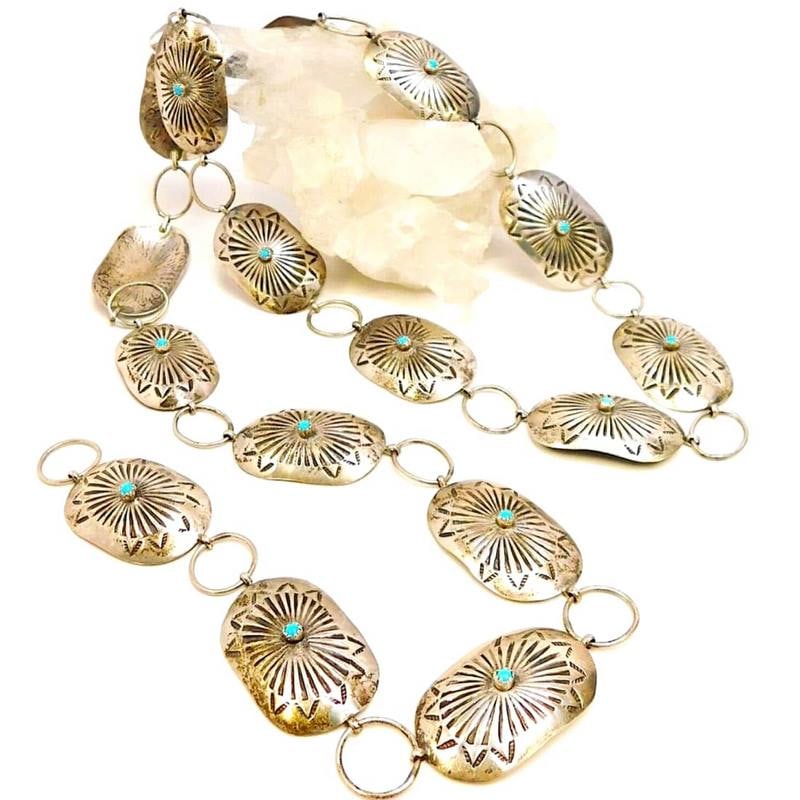 VTG Old Pawn Navajo Sterling Silver Turquoise Concho Belt 36"L 80G Native (1 of 5)