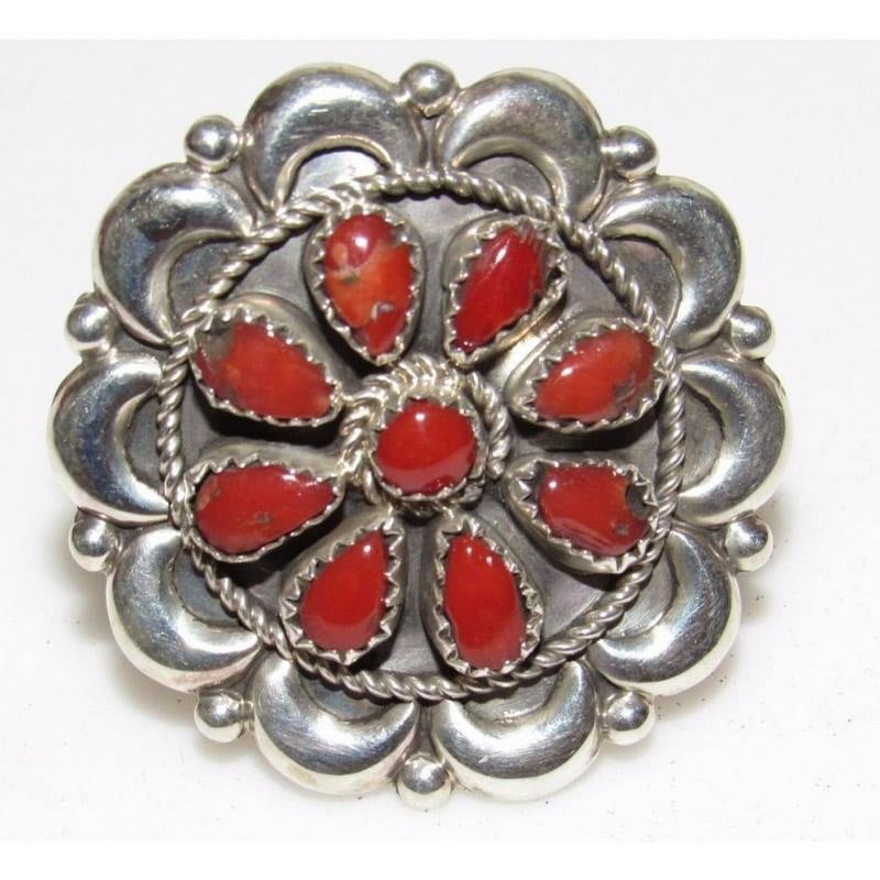 Rare Navajo Eunice Wilson Coral Custer Ring Sz 7.5 Sterling Silver Native (1 of 6)