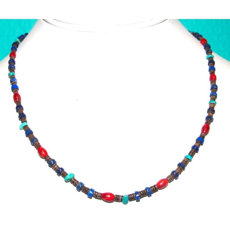 Santo Domingo Rolled Shell Coral Lapis Turquoise Heishi Necklace M. Corriz (1 of 6)