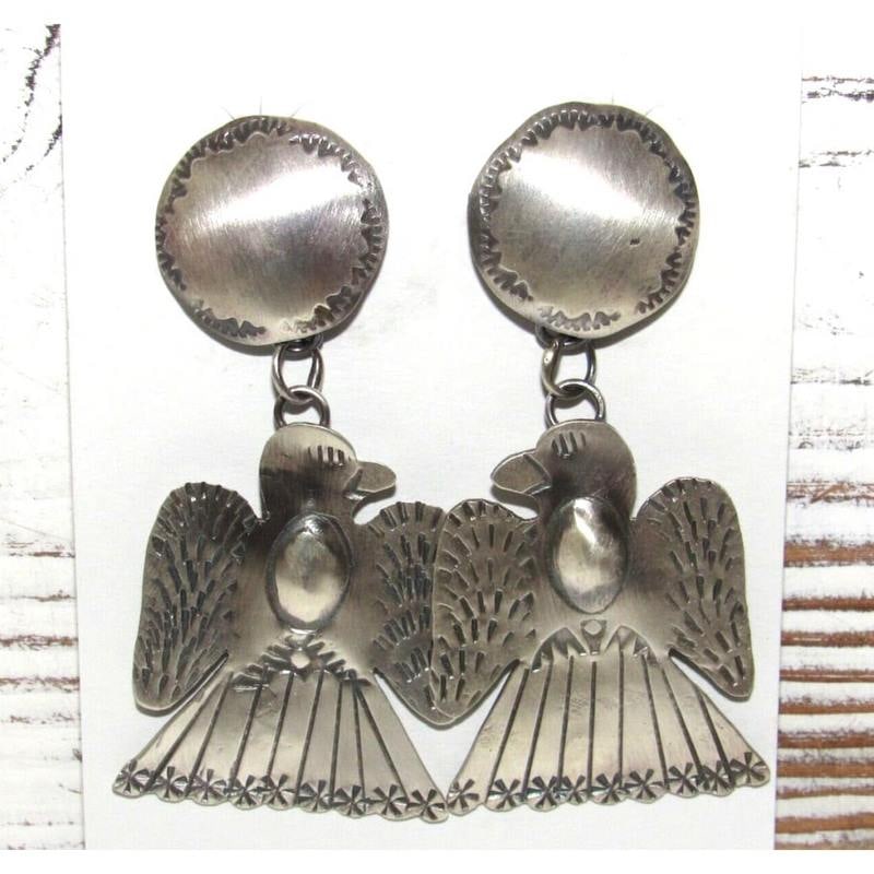 Navajo Thunderbird Dangle Earrings Sterling Silver T. Yazzie Native American (1 of 4)