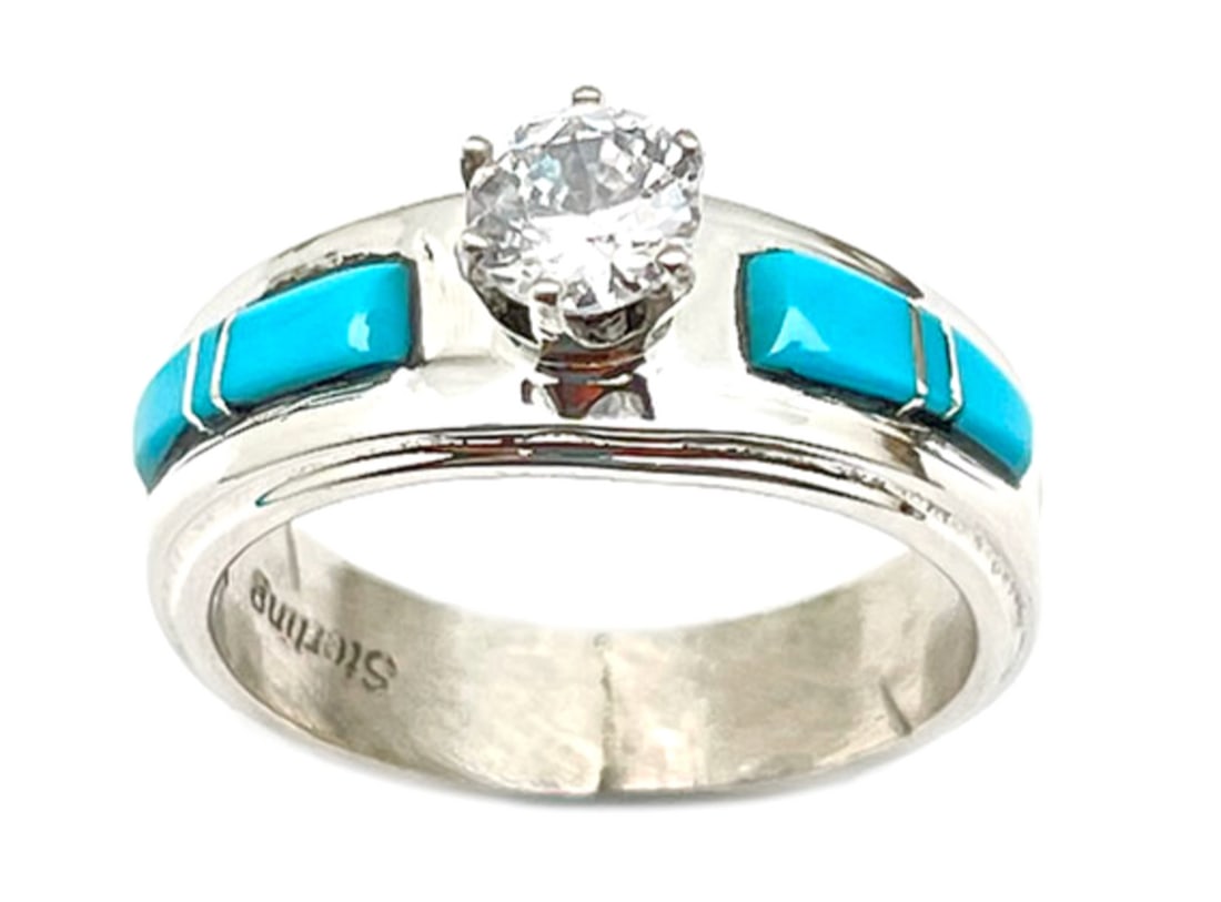 Native American Navajo Turquoise Engagement Ring Size 6 Sterling Silver (1 of 3)