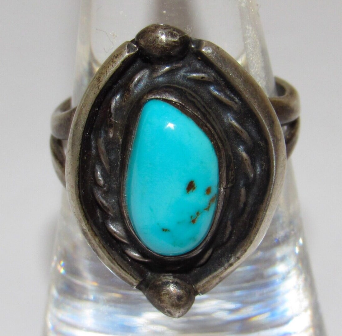 Old Pawn Navajo Turquoise Ring Size 6.5 Sterling Silver Native American (1 of 6)