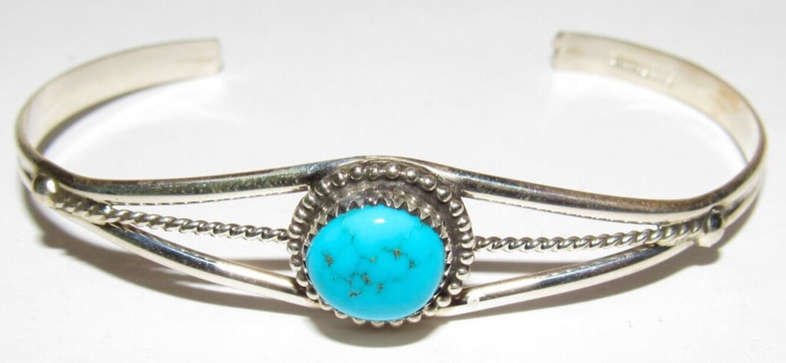 Navajo Kingman Turquoise Cuff Bracelet Sterling Silver Native Signed (1 of 5)