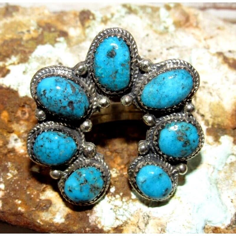 Navajo Naja Ring Size 7 Kingman Turquoise Statement Ring Native Signed (1 of 5)