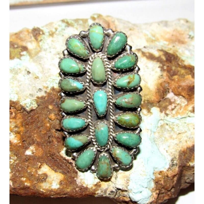 Navajo Green Turquoise Statement Cluster Ring Sz 9 Sterling Silver Native Signed (1 of 5)
