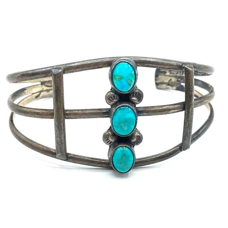 Old Pawn Navajo Cuff Bracelet Sterling Silver Turquoise Cuff Old Pawn (1 of 5)