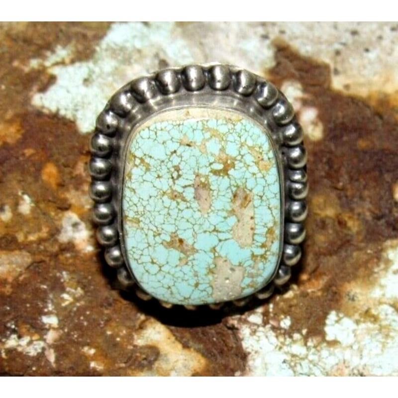 Navajo Dry Creek Turquoise Statement Ring Sz 8 Sterling Silver M Tsosie (1 of 6)