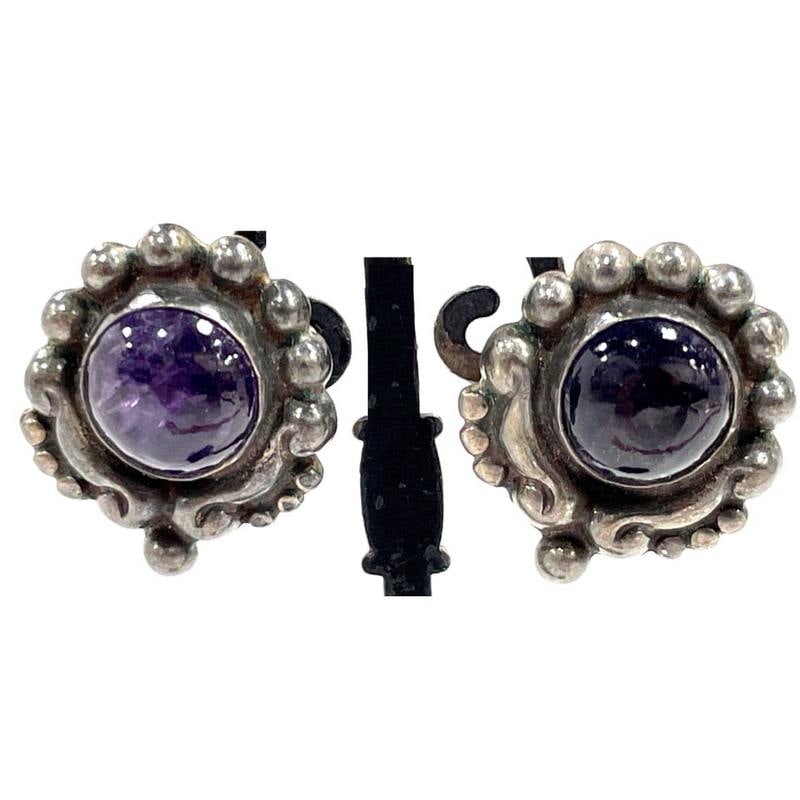 Pre-Eagle Taxco Mexico Sterling Silver Amethyst Screw Back Earrings (1 of 5)