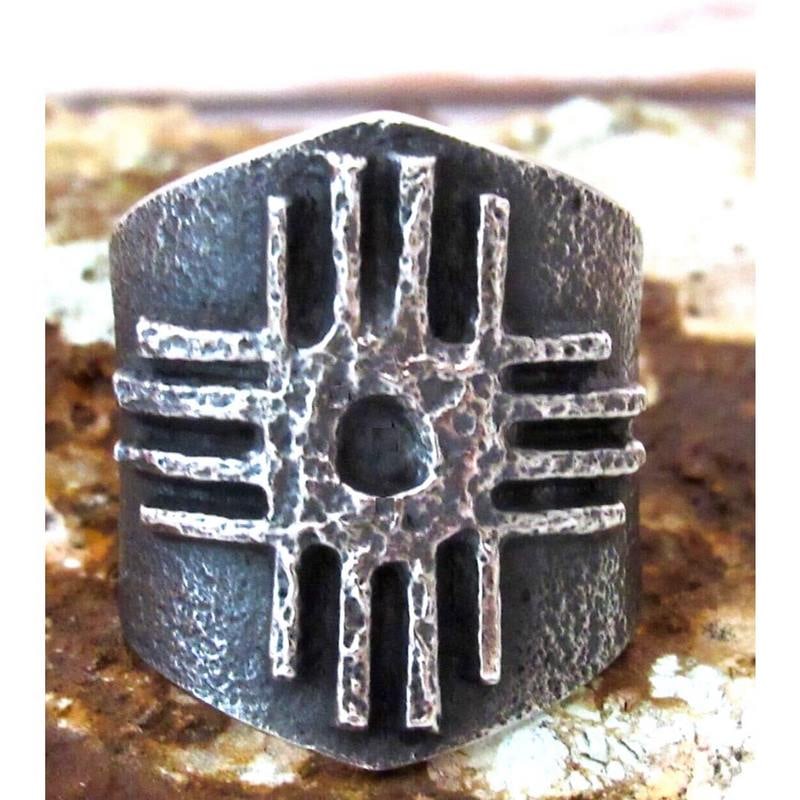 Navajo Kevin Yazzie Zia Symbol Ring Size 8 Sand Cast Tufa Cast Sterling Silver (1 of 5)