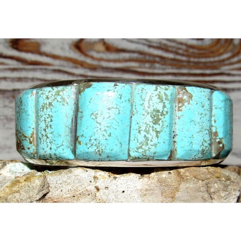 Navajo Dry Creek Turquoise Cuff Bracelet Cobble Stone Inlay Sterling B Etsitty (1 of 11)