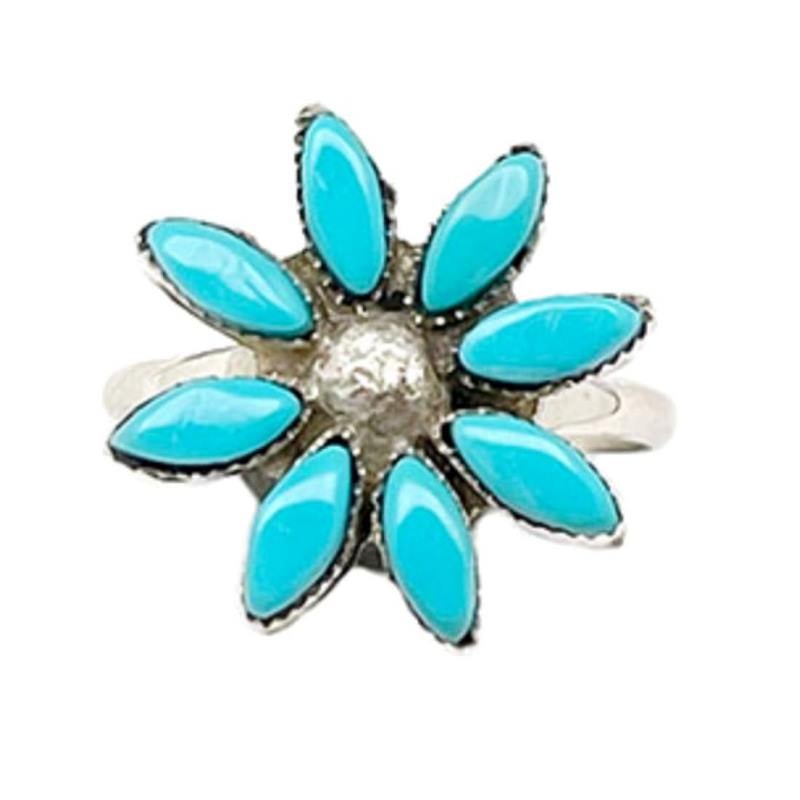 Zuni Sterling Silver Turquoise Cluster Ring Size 7.5 D Leekity (1 of 4)