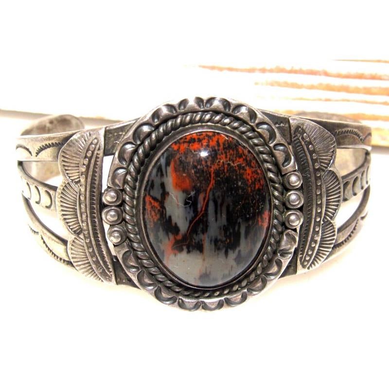 Old Pawn Navajo Petrified Wood Cuff Bracelet Ingot Sterling Silver Native (1 of 8)