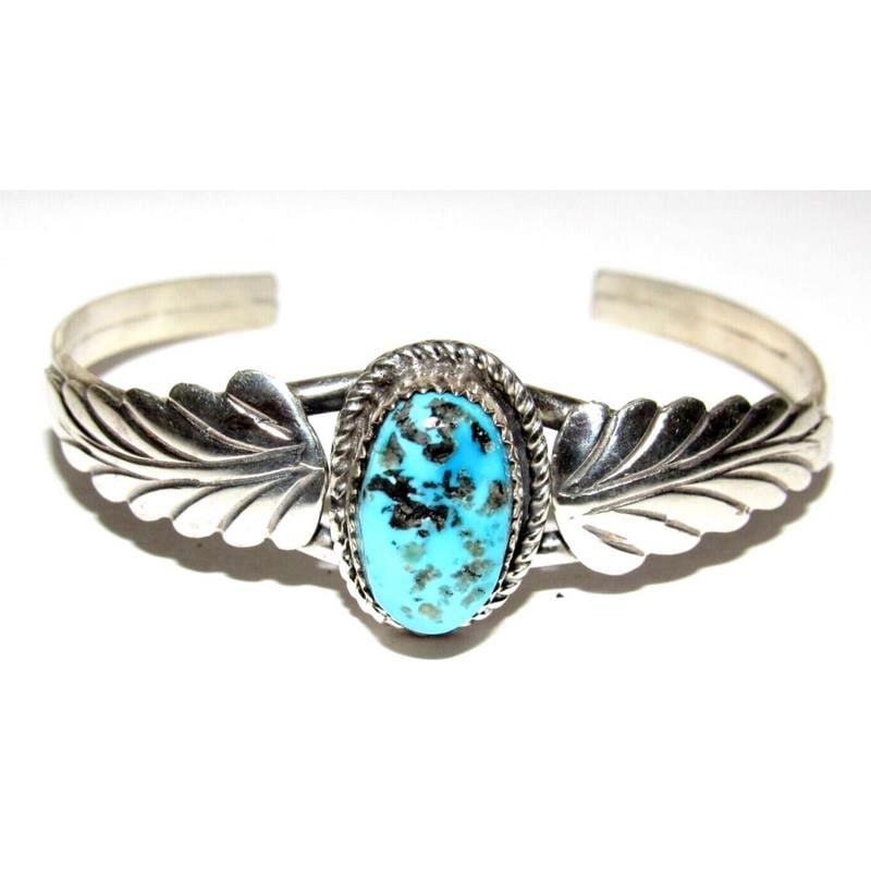 Navajo Kingman Turquoise Stacker Cuff Bracelet Sterling Silver Native Signed (1 of 7)