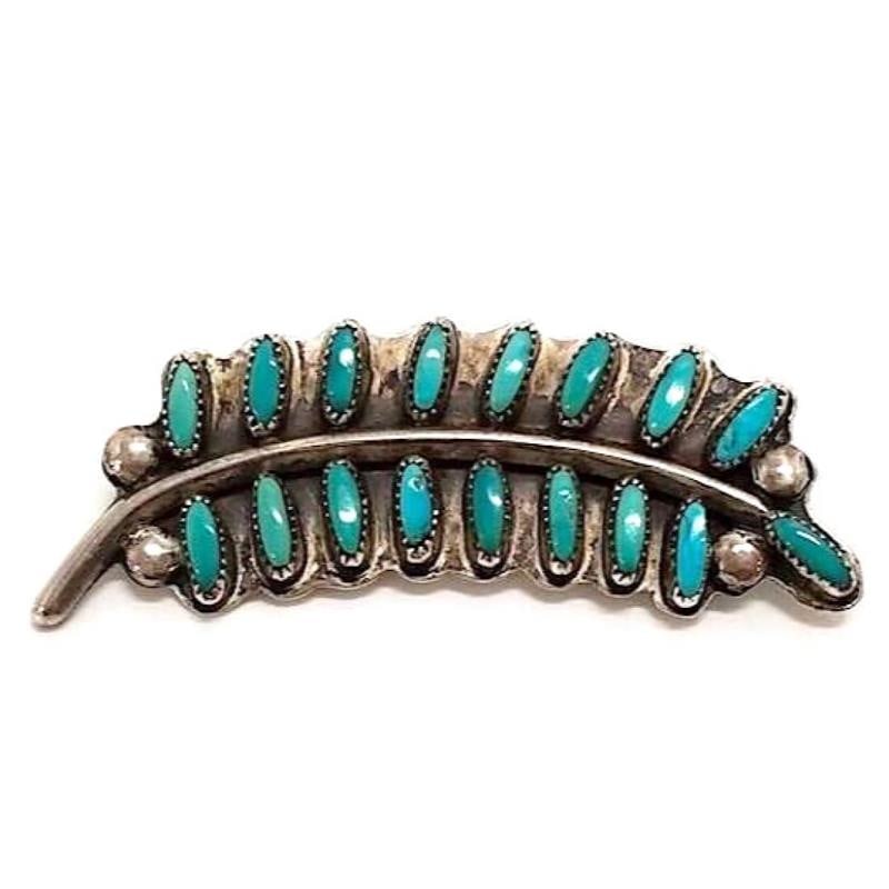 Old Pawn Zuni Petit Point Turquoise Brooch Pin Sterling Silver (1 of 4)