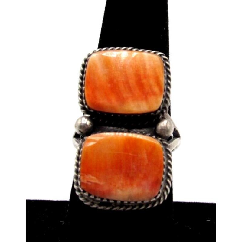 Navajo Orange Spiny Oyster Ring Sz 8.5 Sterling Silver Selena Warner (1 of 6)
