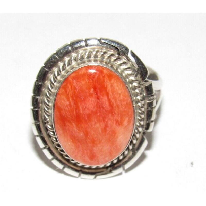 Navajo Orange Spiny Ring Size 7.5 Sterling Silver Native American P Skeets (1 of 7)