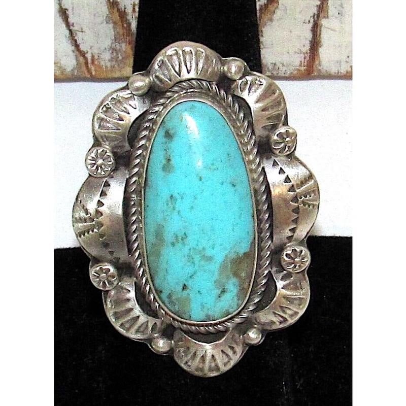 Navajo Dry Creek Turquoise Statement Ring Sz 7 Sterling Silver (1 of 5)