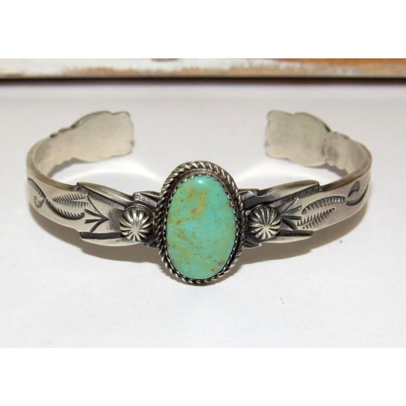 Navajo Royston Turquoise Stacker Cuff Bracelet Sterling Silver Martha Cayatineto (1 of 5)