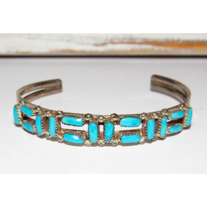 VTG Zuni Petit Point Turquoise Cuff Bracelet Sterling Silver Old Pawn (1 of 7)