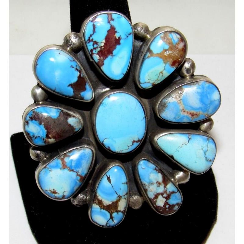 Navajo Golden Hills Turquoise Cluster Ring Sz 9 by Tia Long (1 of 5)