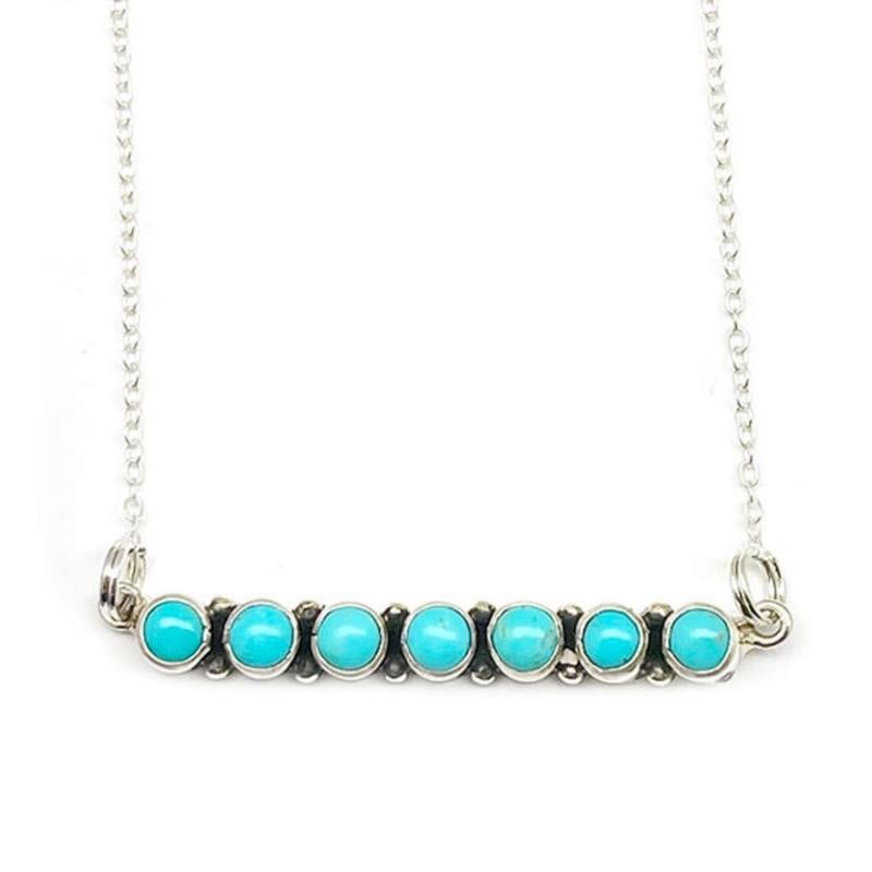 Zuni Sleeping Beauty Snake Eye Turquoise Bar Necklace Sterling Silver R. Chaco (1 of 4)