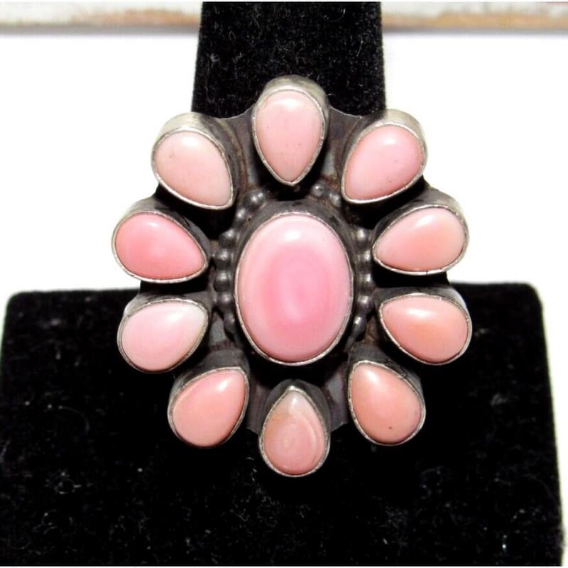 Navajo Pink Conch Cluster Ring Size 7 Sterling Silver Betta Lee (1 of 8)