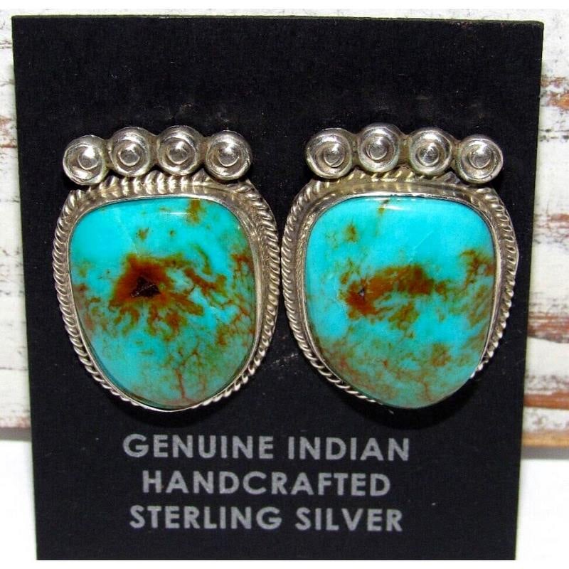 Navajo Green Royston Turquoise Stud Earrings P. Yazzie (1 of 6)