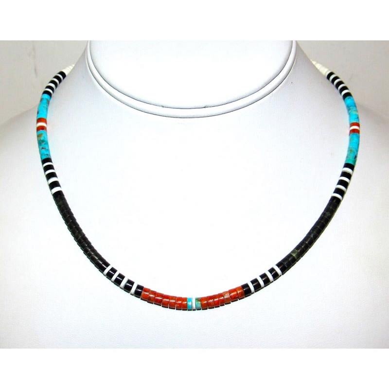 Santo Domingo Rolled Shell Orange Spiny & Turquoise Heishi Choker Necklace 16"L (1 of 3)