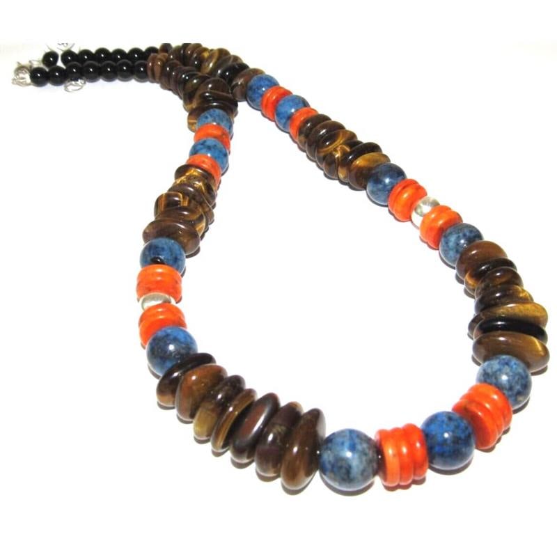 Santo Domingo Bead Heishi Necklace Tiger Eye Lapis Orange Spiny Jeff Tenorio: Elevate your style with the exquisite Santo Domingo Bead Heishi Necklace by talented artist Jeff Tenorio. This stunning necklace features a harmonious blend of Tiger Eye, Lapis Lazuli, and Spiny Oyste