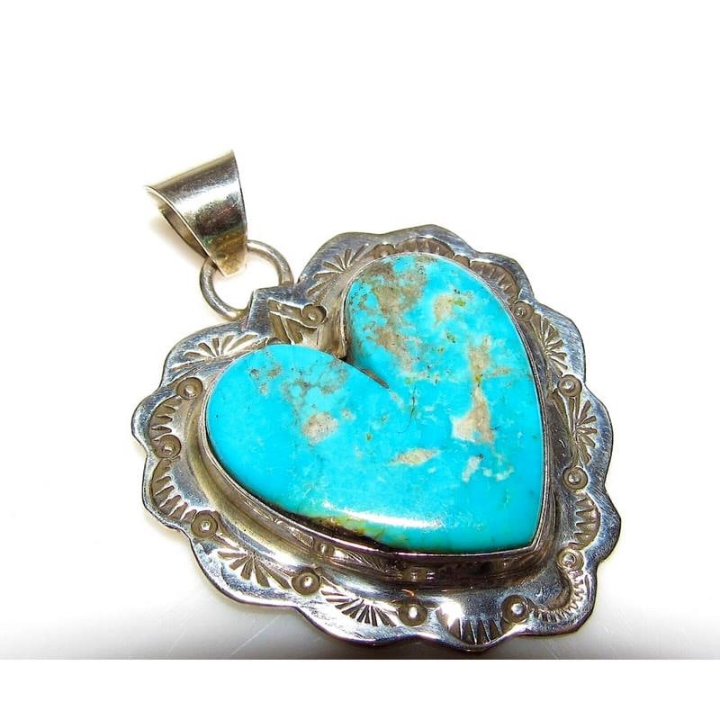 Navajo Royston Turquoise Heart Pendant Sterling Silver M James (1 of 3)
