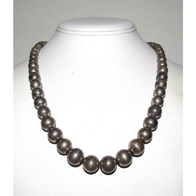 Old Pawn Navajo Pearls Necklace 6-12mm Graduated Beads Sterling Silver 20"L (1 of 6)