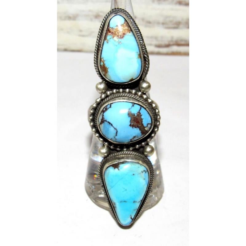 Navajo Golden Hills Turquoise Statement Ring Sz 8 Sterling Silver Eli Skeets (1 of 7)