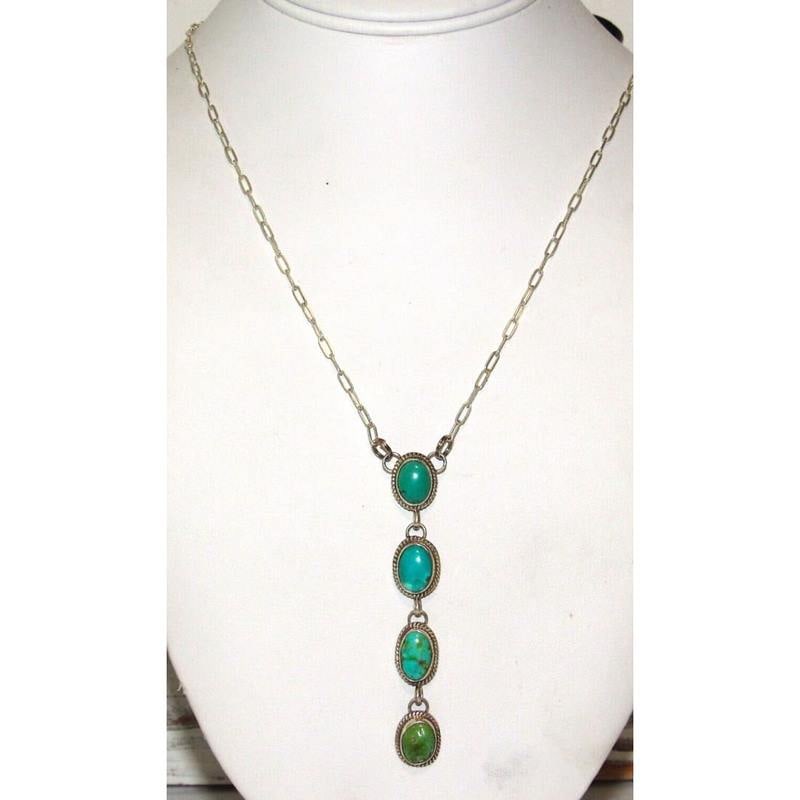 Navajo Royston Turquoise Small Lariat Necklace Sterling Silver G Jones (1 of 8)