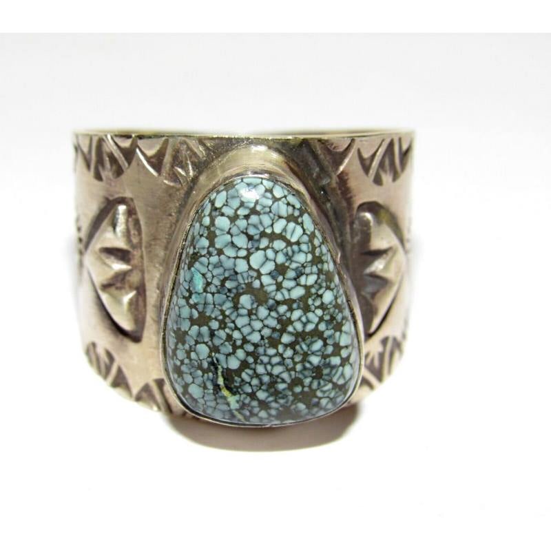 Navajo R.Willie Spiderweb Kingman Turquoise Ring Sz 14 Sterling Band Ingot Ring (1 of 5)