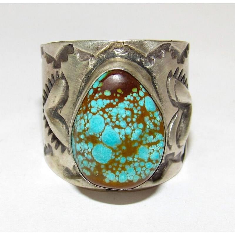 Navajo R.Willie Number 8 Turquoise Ring Sz 9 Sterling Silver Band Ingot Ring (1 of 7)