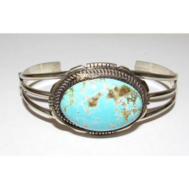 Navajo Dry Creek Turquoise Bracelet Sterling Silver E. Johnson (1 of 7)