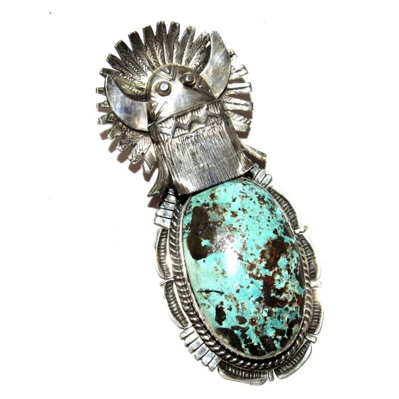 Bennie Ration Kachina Pendant Morenci Turquoise Sterling Silver (1 of 5)