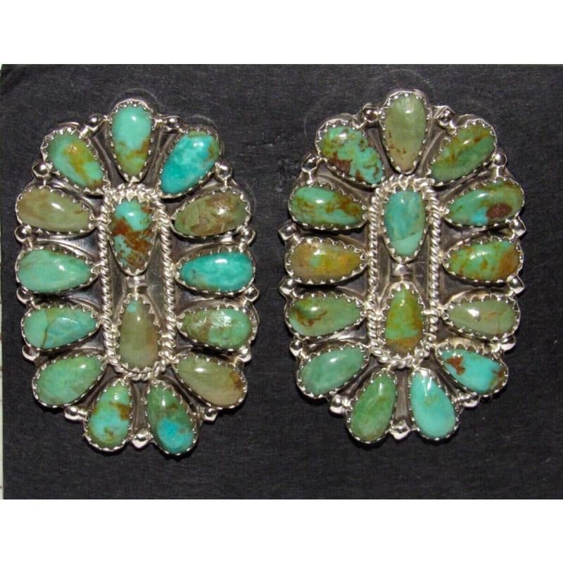 Navajo Turquoise Cluster Earrings Sterling Silver 1.5" Signed Native (1 of 4)