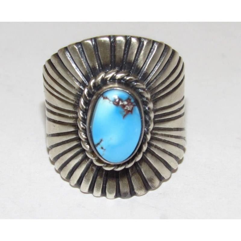Navajo Golden Hills Turquoise Concho Ring Sz 8 Sterling Silver (1 of 6)