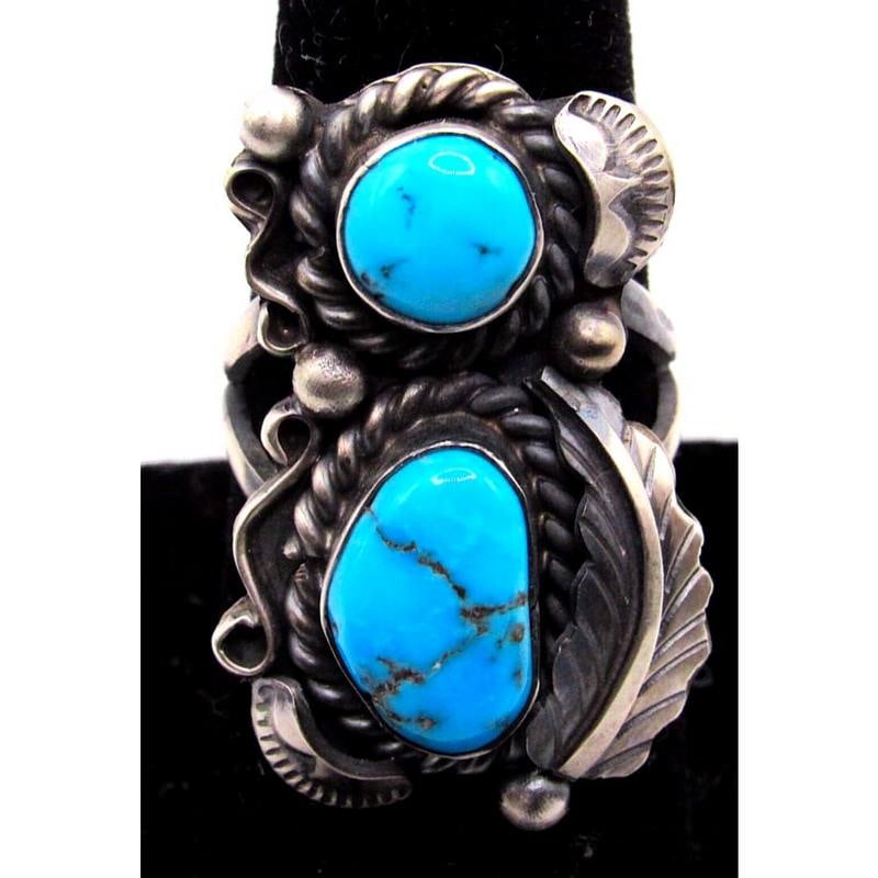 Vintage Navajo Kingman Turquoise Ring Size 8 Sterling Silver Native Vintage (1 of 5)