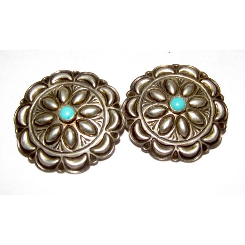 Vintage Navajo Concho Stud Earrings Sterling Turquoise (1 of 5)