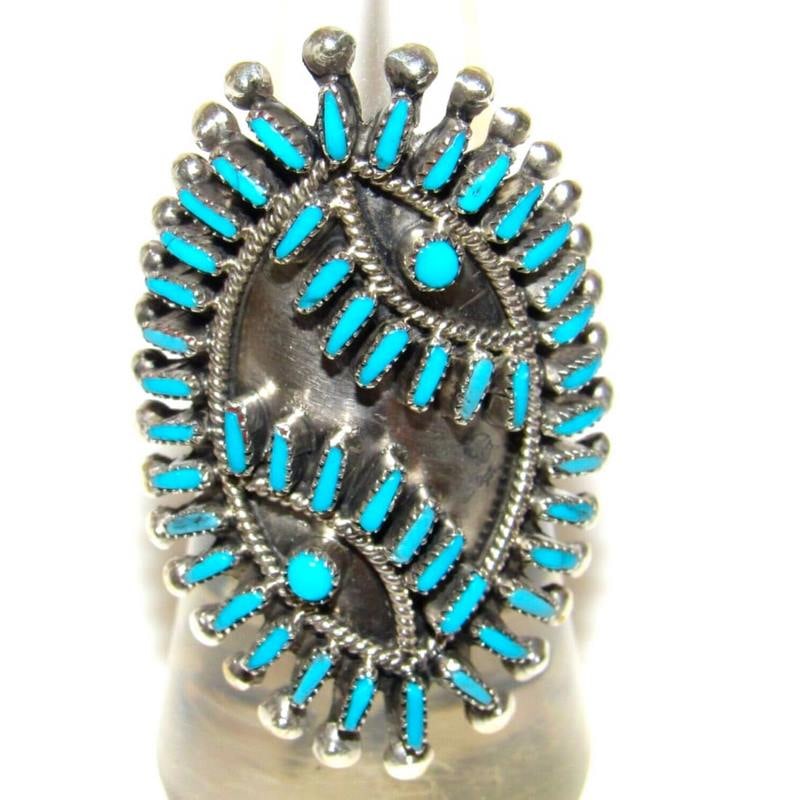 Zuni Turquoise Petit Point Statement Ring Size 8.5 Sterling Silver VS Johnson (1 of 6)