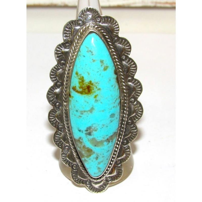 Massive Navajo Royston Turquoise Ring Size 7.5 Sterling Native American Signed (1 of 6)