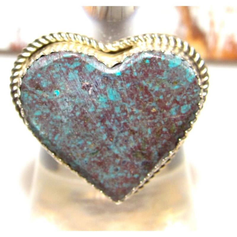 Navajo Turquoise Heart Ring Sz 7.5 Sterling Silver Signed Native (1 of 5)