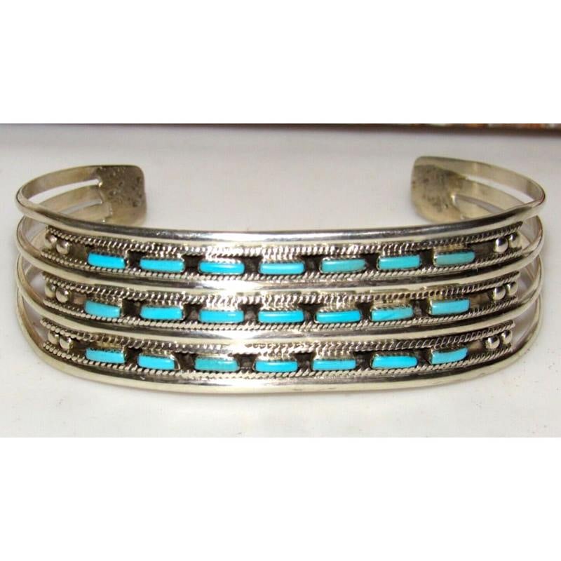 Zuni Turquoise Needlepoint Cuff Bracelet Sterling Silver Connie Hattie (1 of 6)