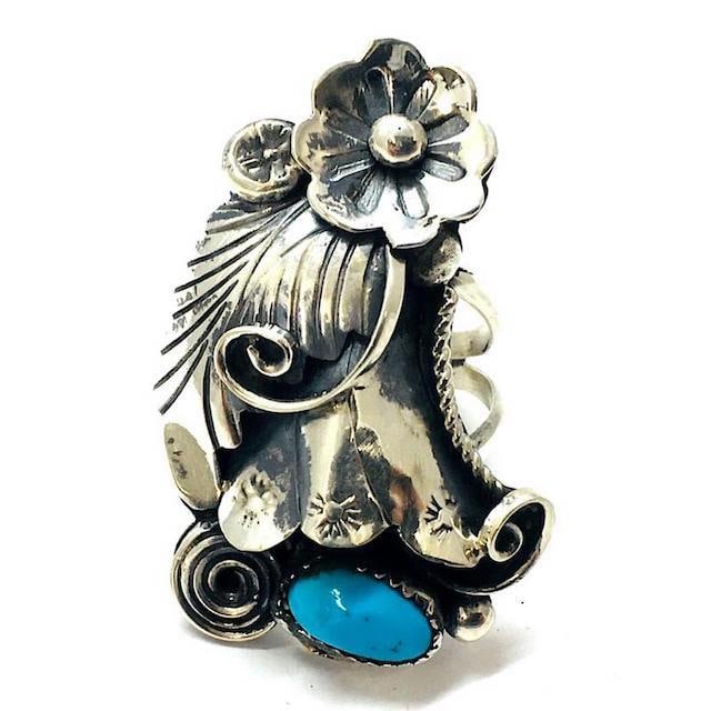 Old Pawn Navajo Kingman Turquoise Ring Size 8 Sterling Silver Native Vintage (1 of 4)