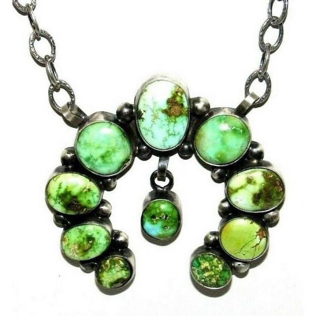 Navajo Sonoran Gold Turquoise Naja Necklace Squash Blossom Sterling Silver (1 of 8)