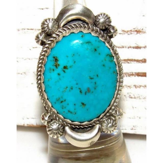 Navajo Kingman Turquoise Ring Size 6 Sterling Silver Native American L. Goodluck (1 of 5)